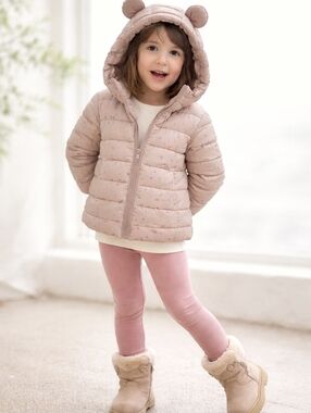 Adorable Girls Puffer Bomber Jacket w/ Bear Ear Hood | Size 120 (US 5-6Y)
